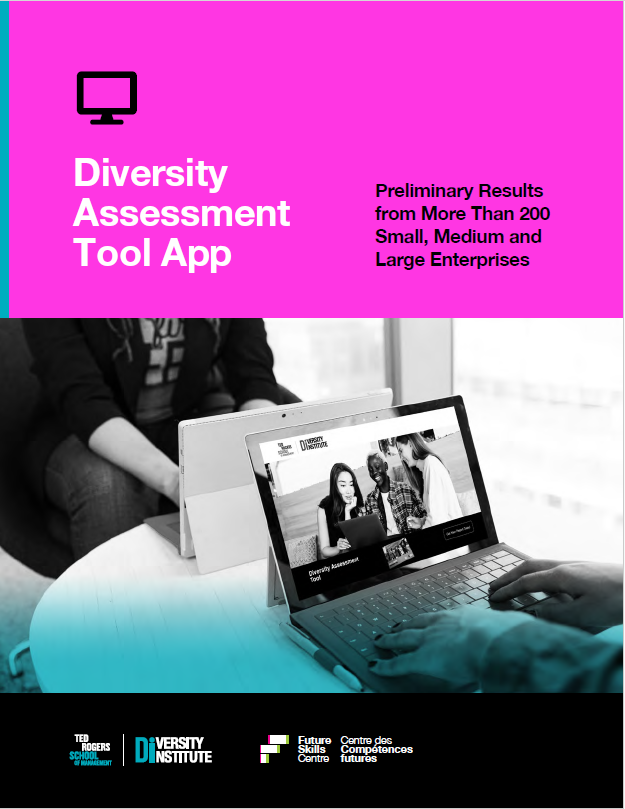 A report cover featuring an image of a laptop displaying the diversity assessment tool website.